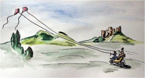 Martha Pocock and tghe kite drawn carricage